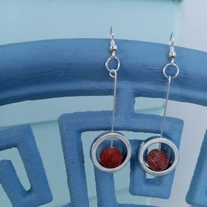 Hand Crafted Sterling Silver jasper gemstone rare and orange agate earrings